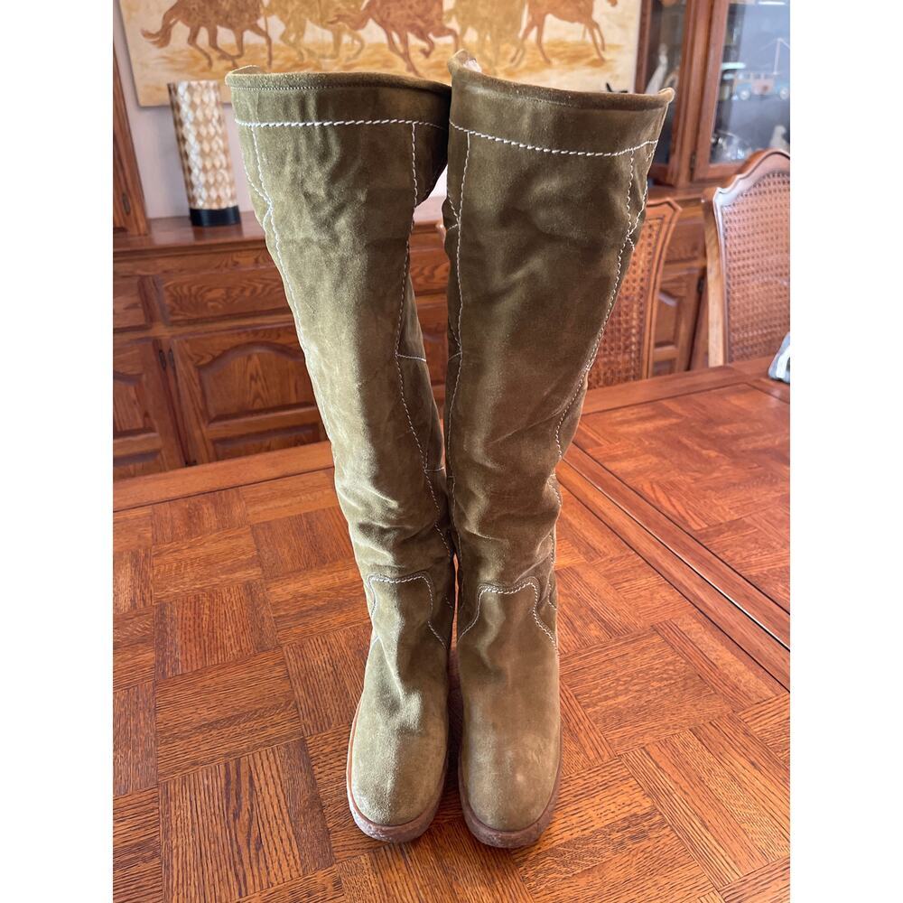 MICHAEL KORS MADE IN ITALY TALL SUEDE SHERPA LINED FOLD OVER BOOTS GREEN 6 - Picture 2 of 10